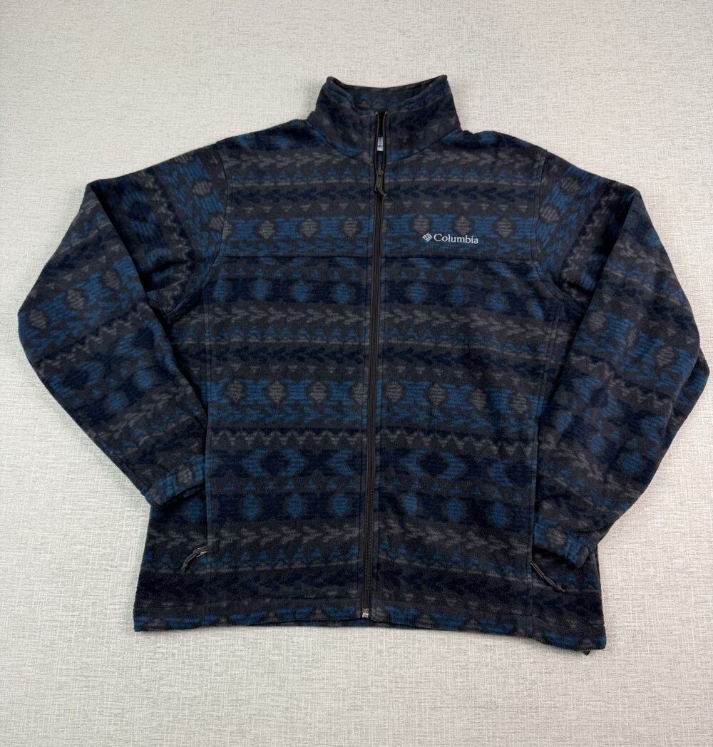 Columbia Fleece Jacket Mens Medium Blue Gray Aztec Southwestern Full Zip